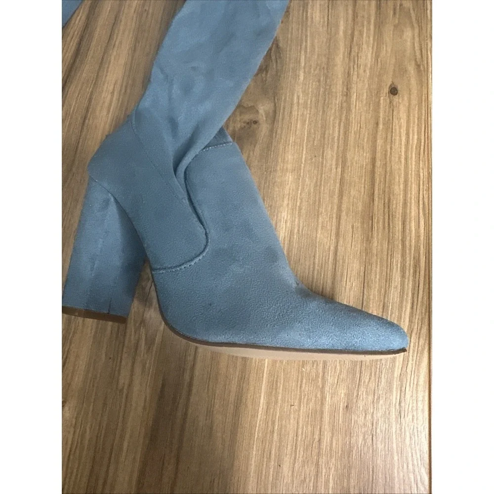 Shoedazzle Women Over Knee‎ Heel Boots Size 8.5 Evanna Blue Stretchy